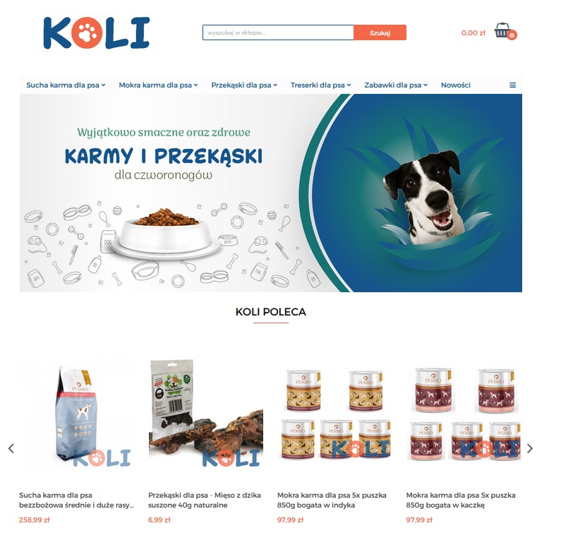 Sklep online, oferujący zdrowe karmy oraz przekąski dla czworonogów